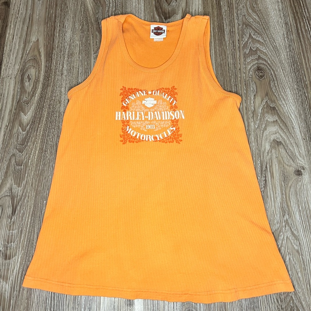 Harley-Davidson Orange Ribbed Tank Top Large 1903